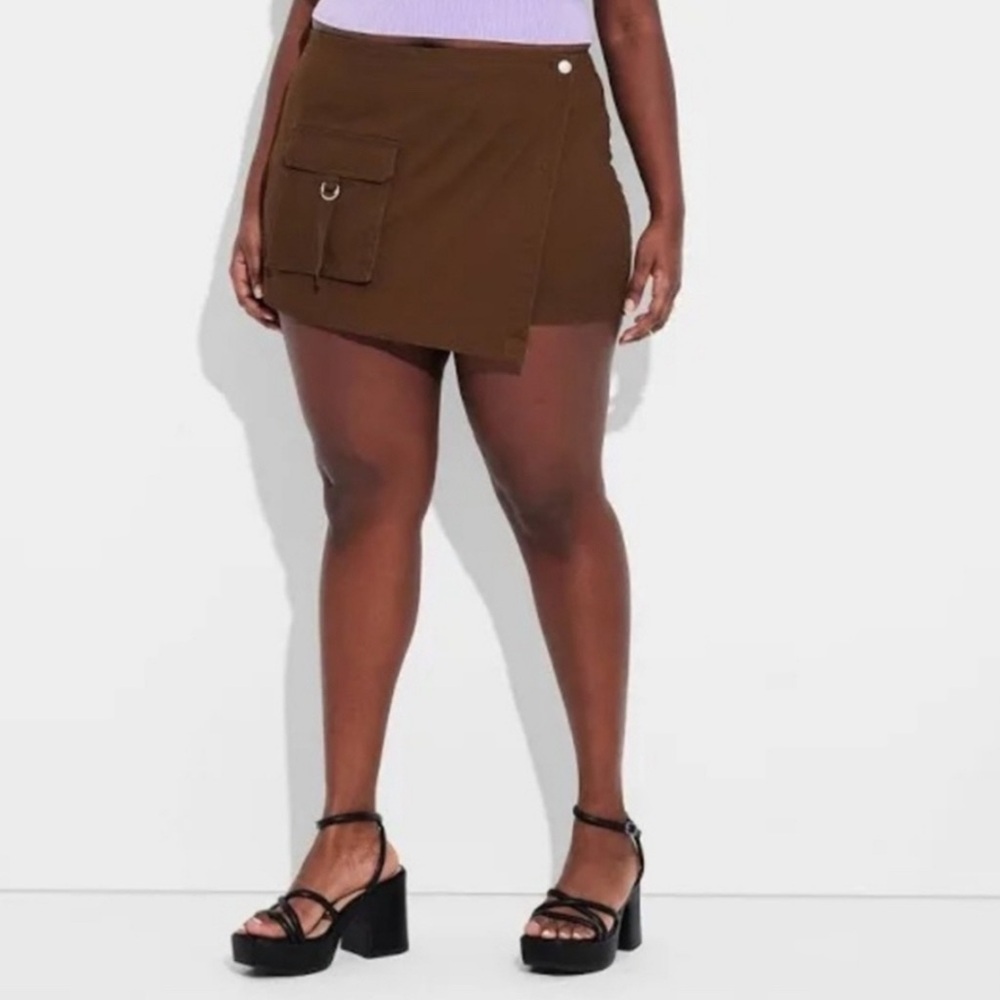 Wild Fable Cargo Wrap Skort Brown-1X